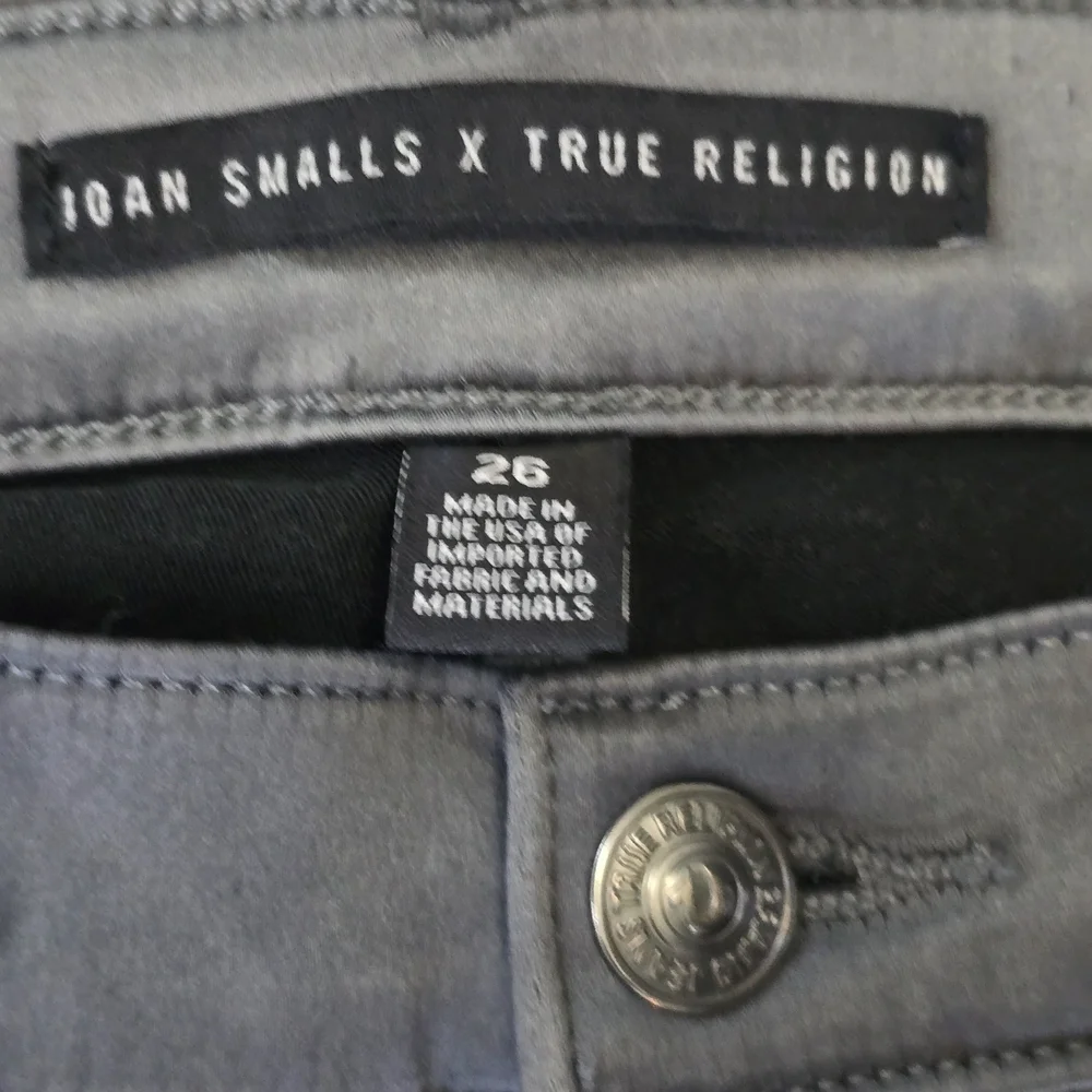 True Religion Joan Smalls Gray Metallic Stretch Skinny Jeans Size 26 Women